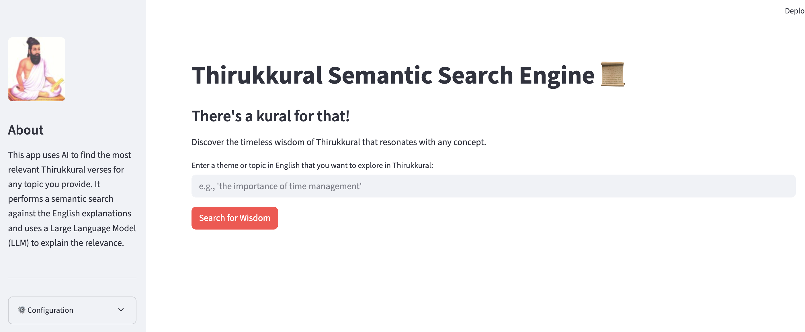 Screenshot of the Thirukkural Semantic Search app